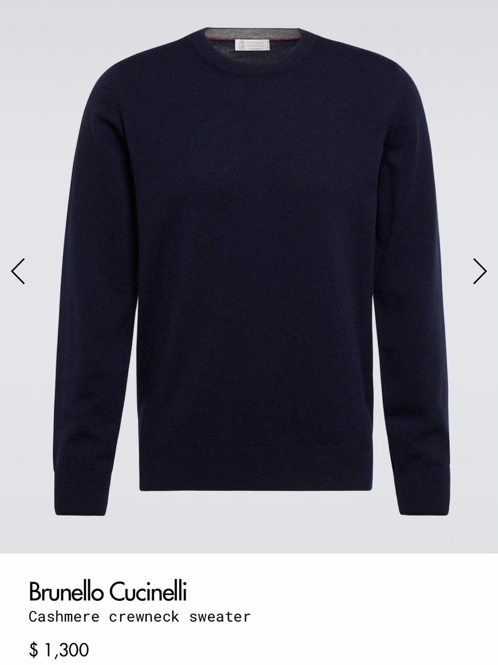 Brunello Cucinelli Navy Cashmere Crewneck with contrasting trim